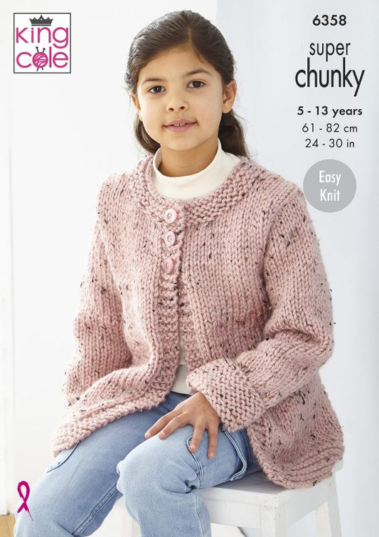 King Cole Knitting Pattern 6358 Super Chunky Sweater and Cardigan