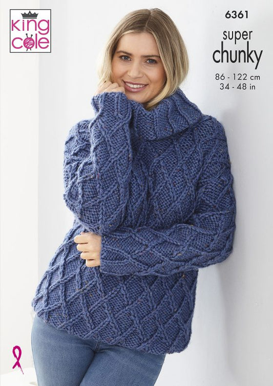 King Cole Knitting Pattern 6361 Super Chunky Sweater and Cardigan