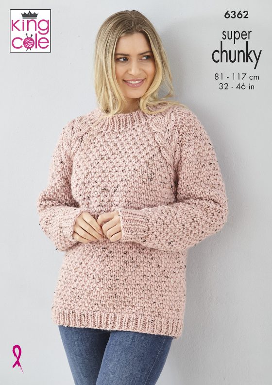 King Cole Knitting Pattern 6362 Super Chunky Sweater and Cardigan