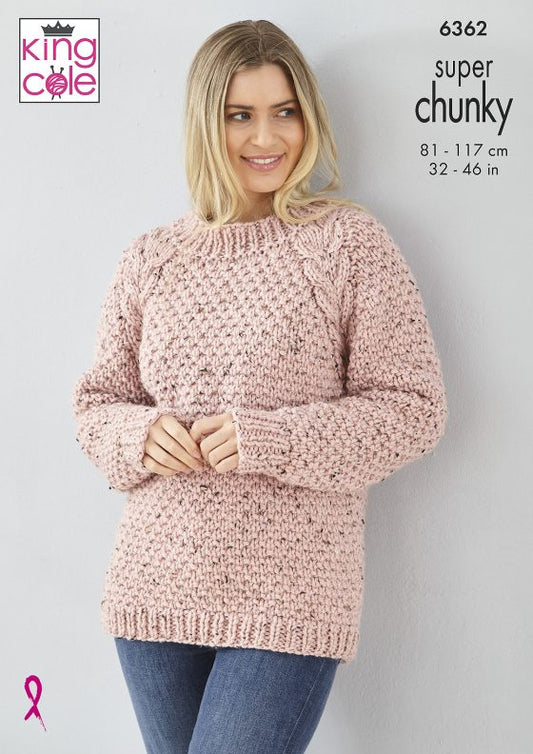 King Cole Knitting Pattern 6362 Super Chunky Sweater and Cardigan
