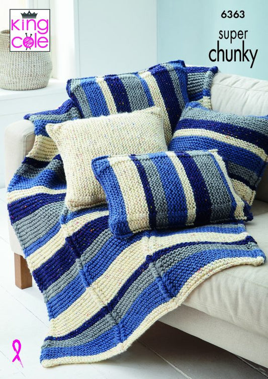 King Cole Knitting Pattern 6363 Super Chunky Throw and Cushion Covers
