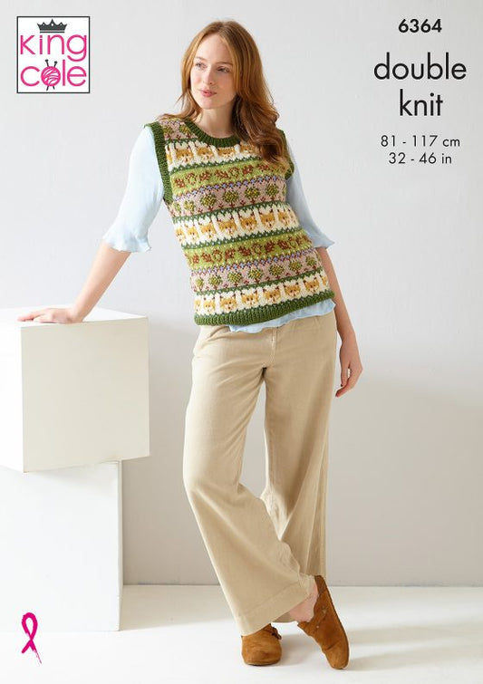 King Cole Knitting Pattern 6364 Fairisle Sweater and Tank Top knitted  DK