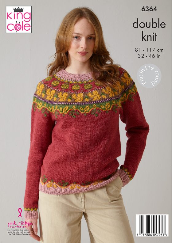 King Cole Knitting Pattern 6364 Fairisle Sweater and Tank Top knitted  DK