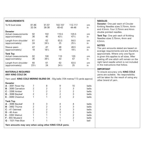 King Cole Knitting Pattern 6364 Fairisle Sweater and Tank Top knitted  DK