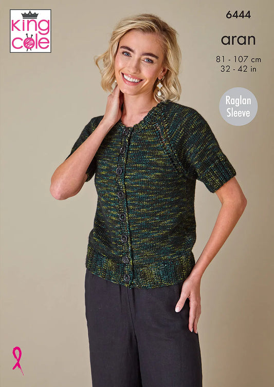 King Cole Knitting Pattern 6444 Firefly Aran - Sweater and Cardigan