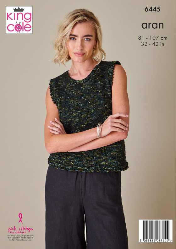 King Cole Knitting Pattern 6445 Firefly Aran - Tank Top and Cardigan
