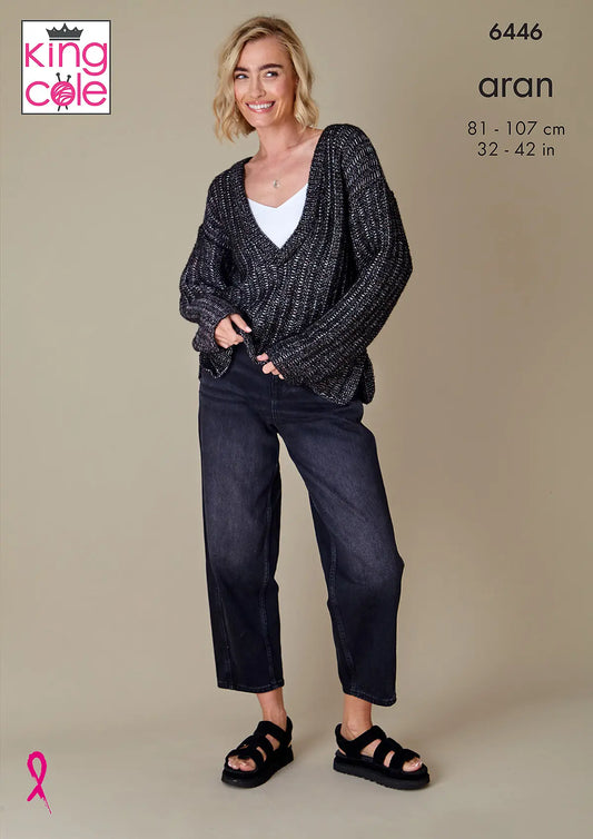 King Cole Knitting Pattern 6446 Firefly Aran - Sweater and Cardigan