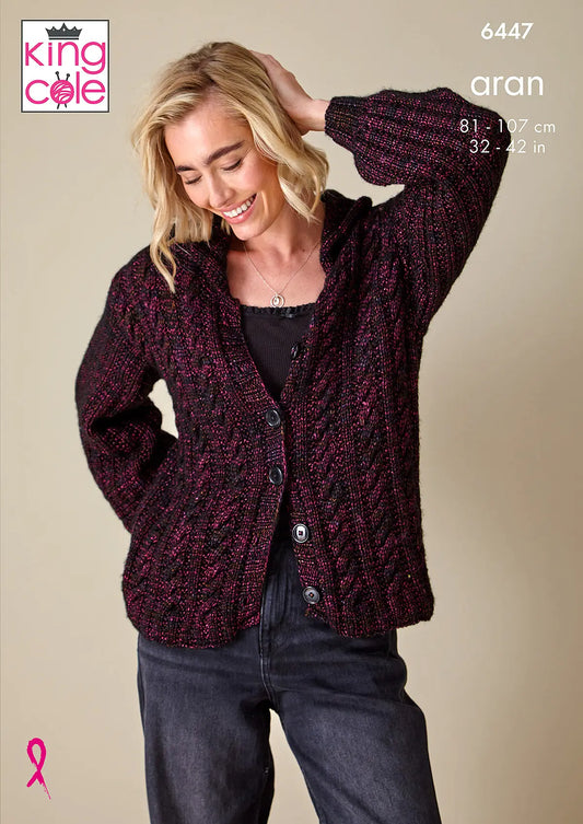 King Cole Knitting Pattern 6447 Firefly Aran - Sweater and Cardigan