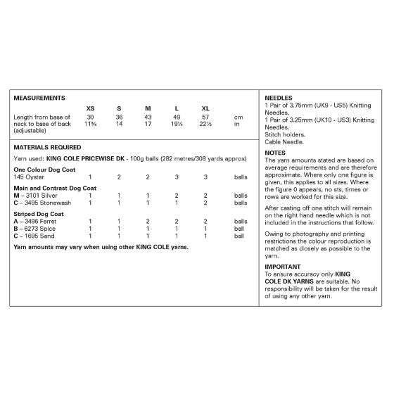 King Cole  Dog Coats Knitted