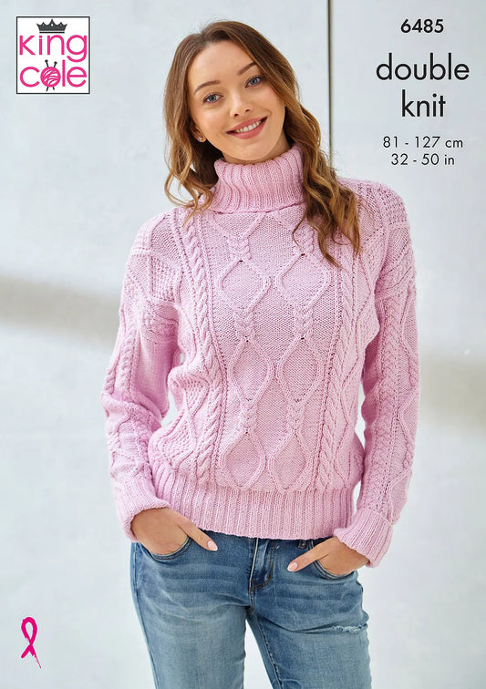King Cole Knitting Pattern 6485 Sweater and Slipover - Double Knitting