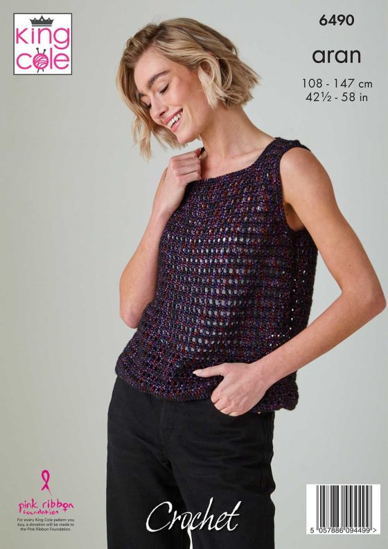 King Cole Crochet Pattern 6490 Firefly Aran - Long Sleeve Top and Vest