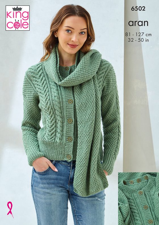 King Cole 6502 Scardigan and Sweater with Cowl - Aran