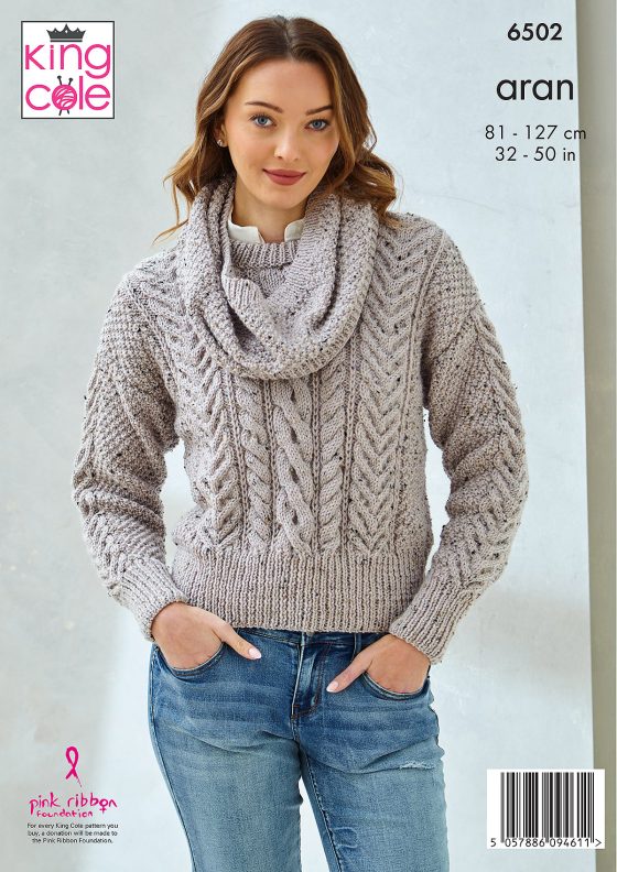 King Cole 6502 Scardigan and Sweater with Cowl - Aran