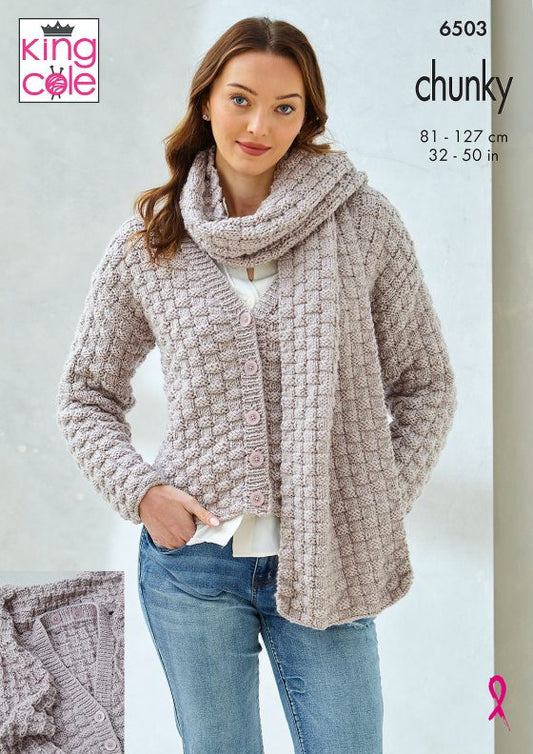 King Cole 6503 Scardigan and Sweater with Cowl - Chunky