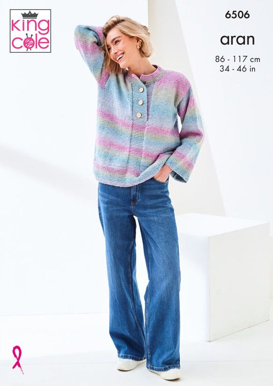 King Cole 6506 Ladies Sweater and Cardigan - Aran