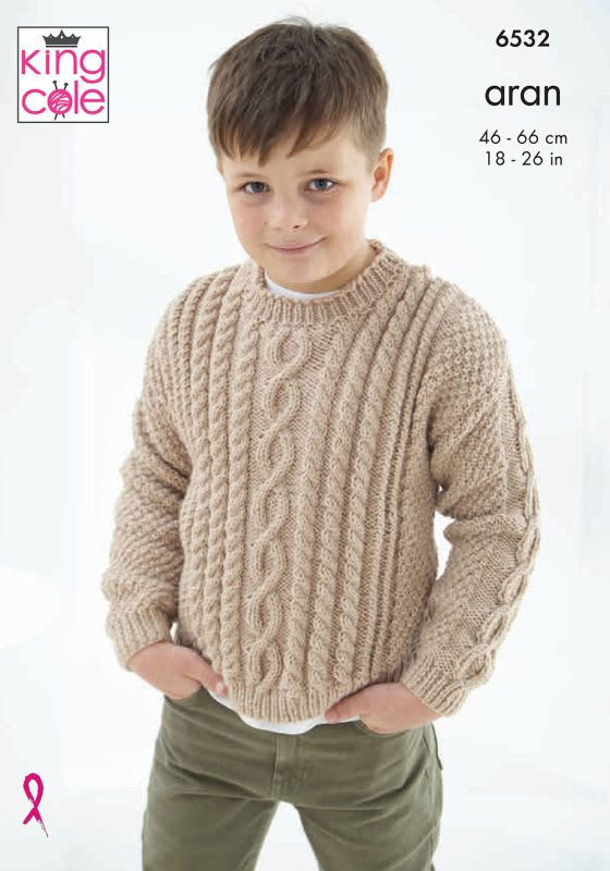 King Cole 6532 Childrens Sweater and Cardigan - Aran