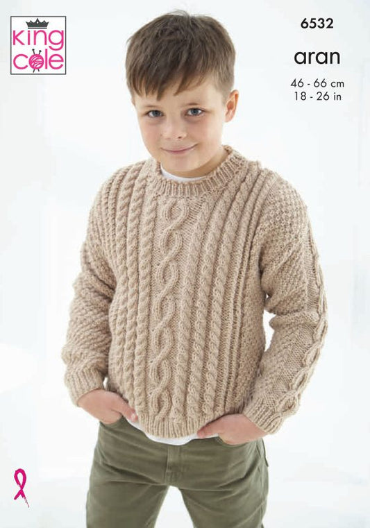 King Cole 6532 Childrens Sweater and Cardigan - Aran