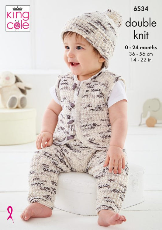 King Cole Baby Knitting Pattern 6534 Double knitting