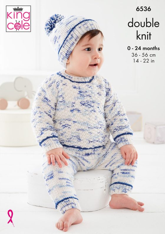 King Cole Baby Knitting Pattern 6536 Double knitting