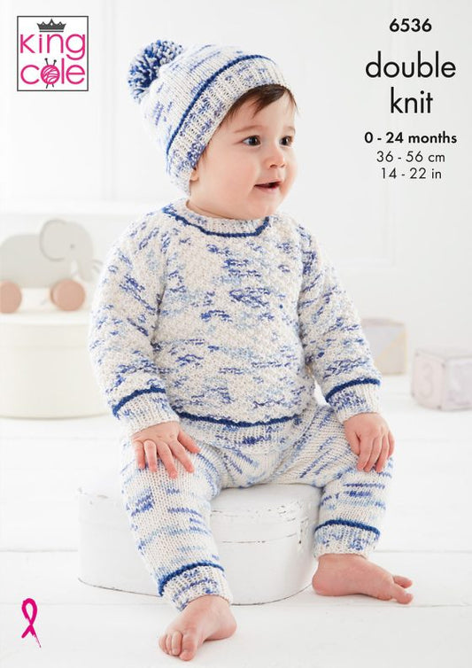 King Cole Baby Knitting Pattern 6536 Double knitting