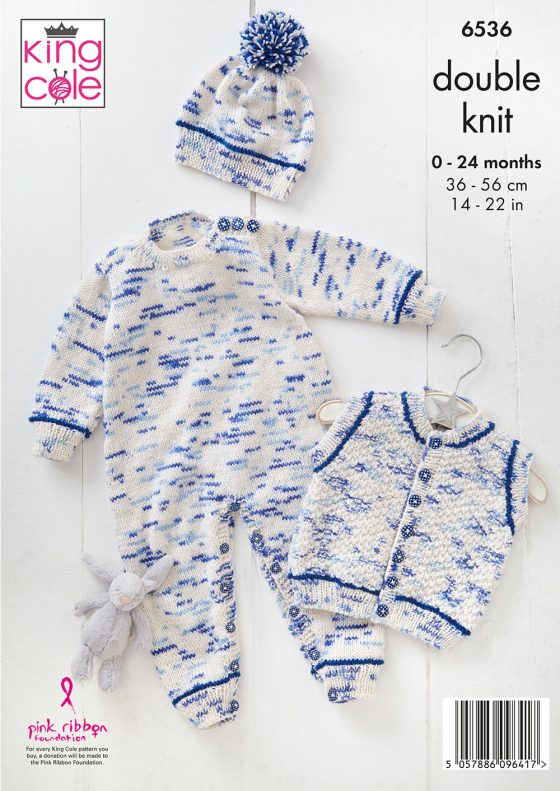 King Cole Baby Knitting Pattern 6536 Double knitting