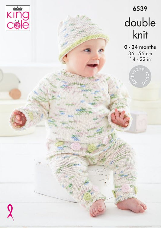 King Cole Baby Knitting Pattern 6539 Double knitting
