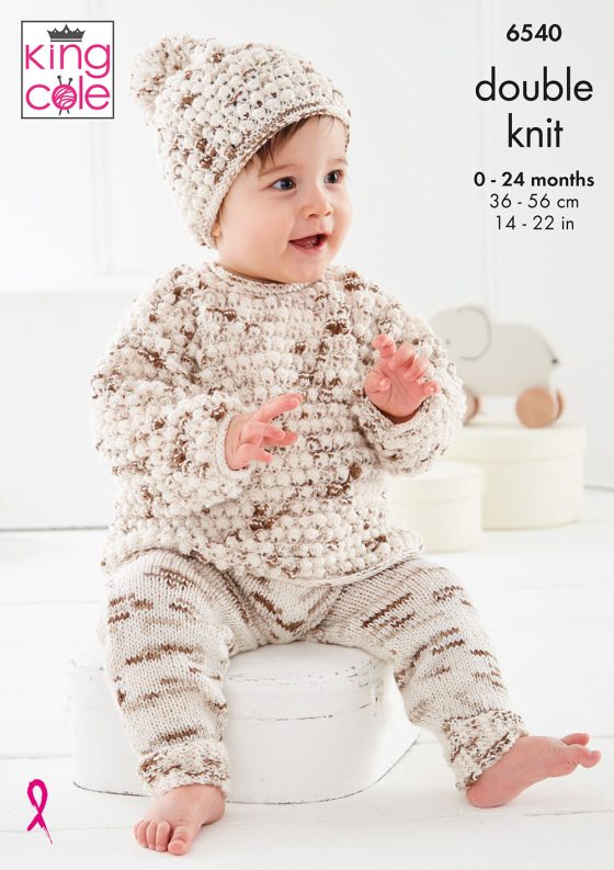 King Cole Baby Knitting Pattern 6540 Double knitting
