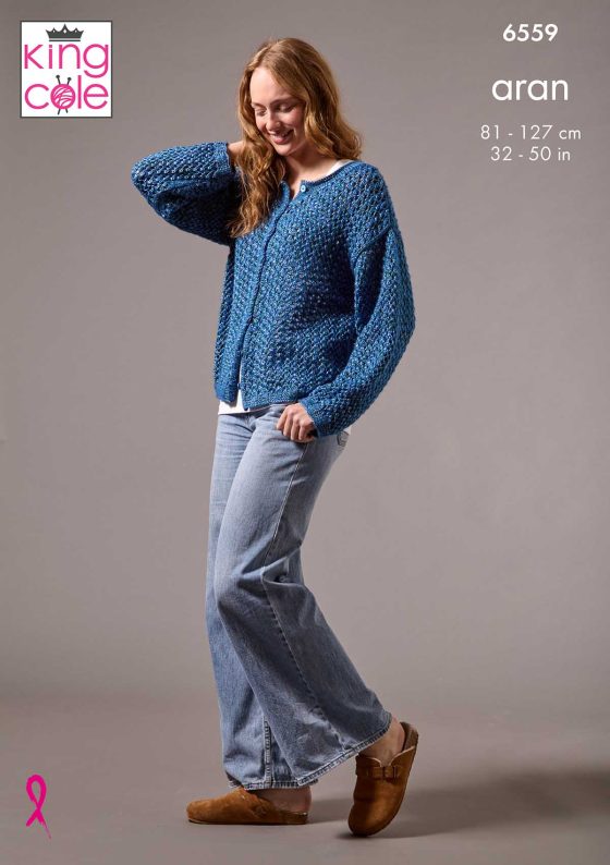 King Cole Knitting Pattern 6559  Aran - Sweater and Cardigan