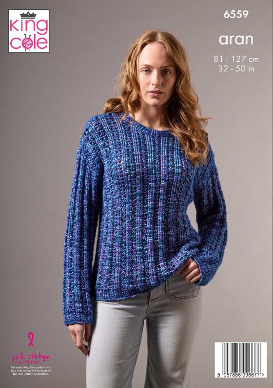 King Cole Knitting Pattern 6559  Aran - Sweater and Cardigan