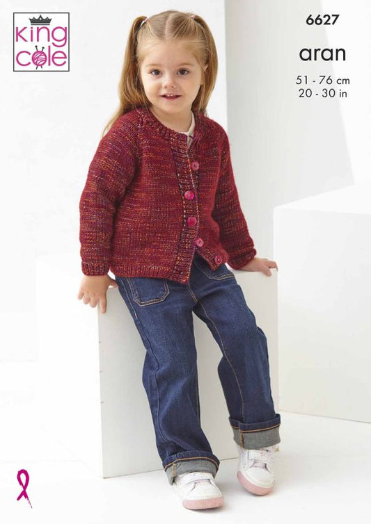King Cole Knitting Pattern 6628 - Cardigan and Sweater - Aran