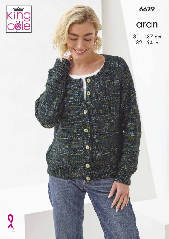 King Cole Knitting Pattern 6629 - Cardigan and Sweater - Aran