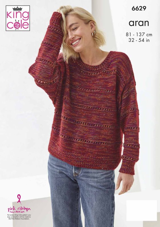 King Cole Knitting Pattern 6629 - Cardigan and Sweater - Aran