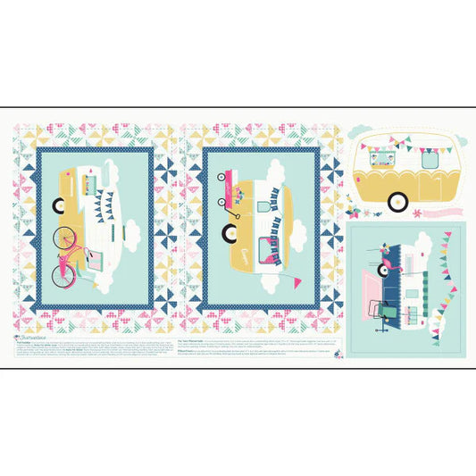 100% Cotton I'd Rather Be Glamping Blue Panel - Riley Blake Designs