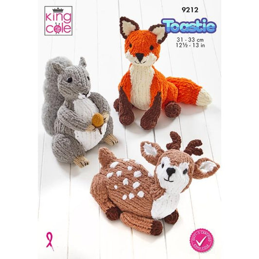 King Cole 9212 Woodland Wildlife -  Knitting Pattern Fox, Squirrel and Deer - Toastie