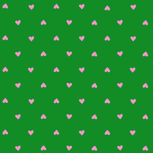 100% Cotton  Trinketry - Ruby Star Society - Verdant Green Hearts