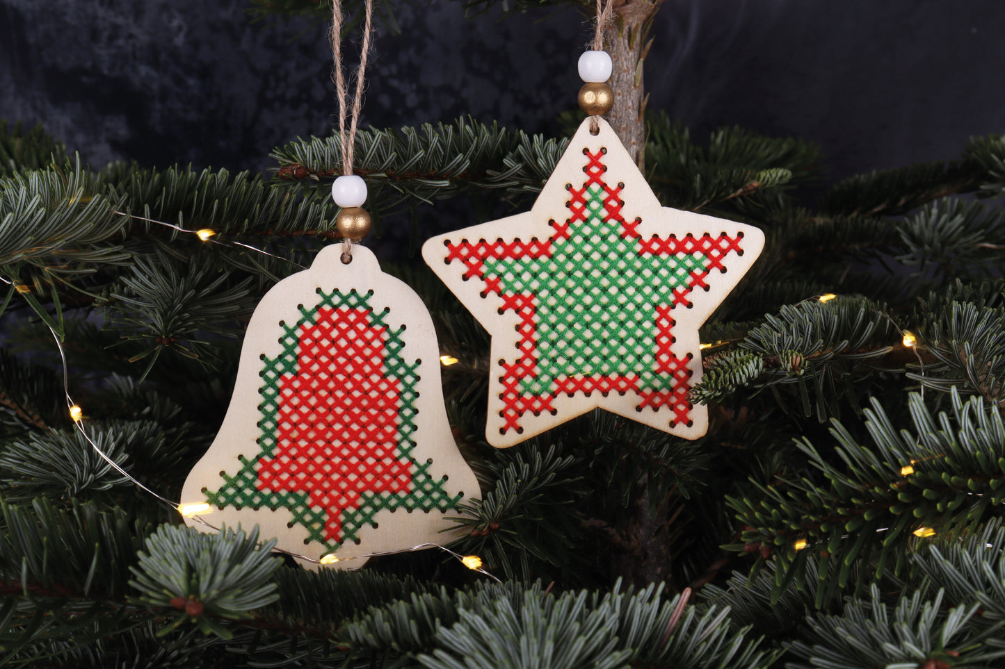 Cross Stitch: Pre-punched Wooden Shape: Bell & Star