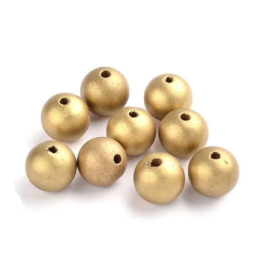 Wooden Beads Gold 16mm