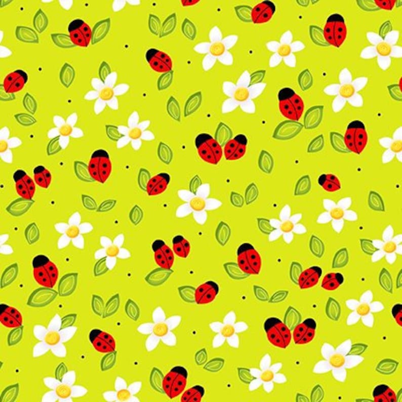 100% Cotton Celebrate Summer Ladybird Green- Henry Glass