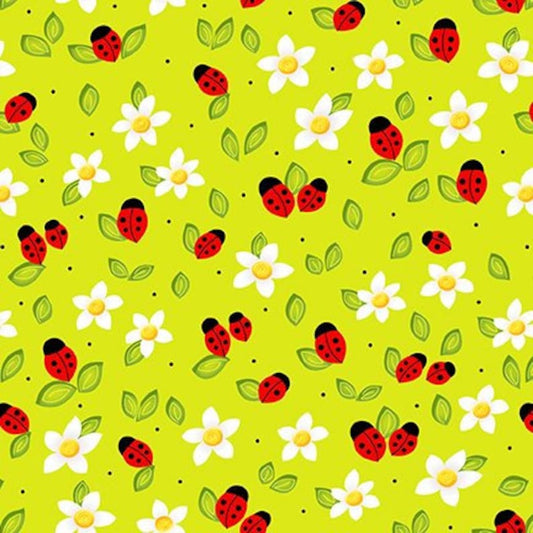 100% Cotton Celebrate Summer Ladybird Green- Henry Glass