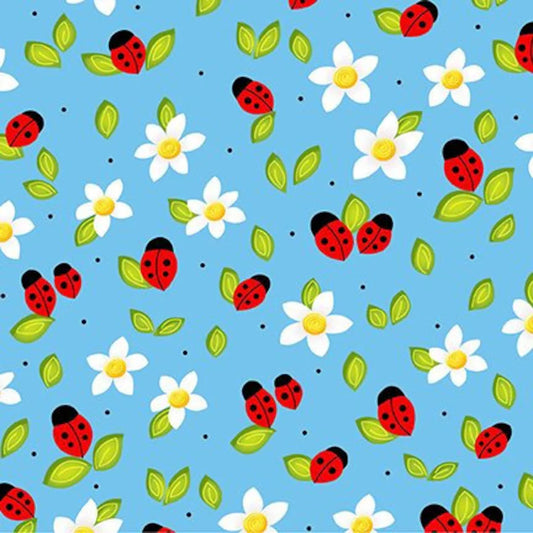 100% Cotton Celebrate Summer Ladybird Blue - Henry Glass