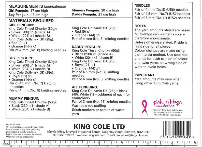 King Cole 9025 Penguins Knitting Pattern
