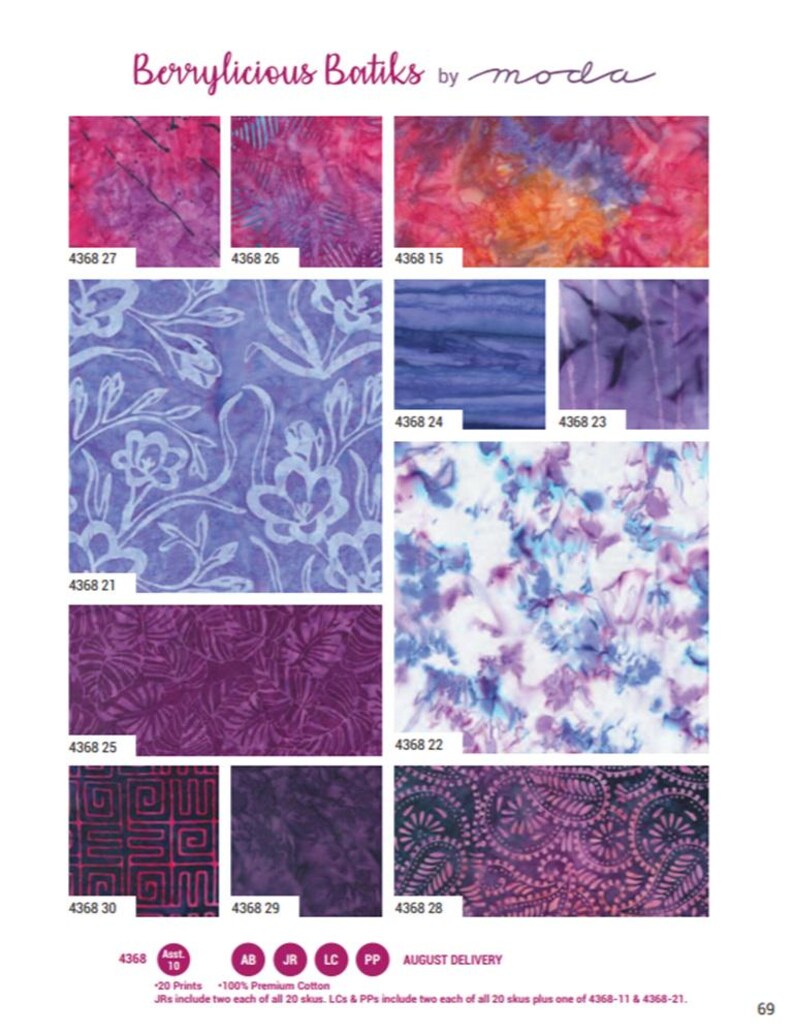 100% Cotton Charm pack - Berrylicious Batiks - Moda - 5" Squares