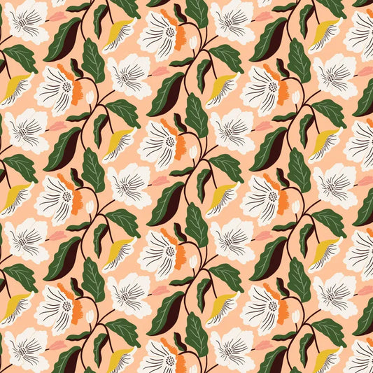 100% Cotton Irises Peach From Honey Garden - Cloud 9