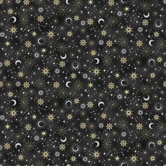 100% Cotton Charmed Black Galaxy By Makower
