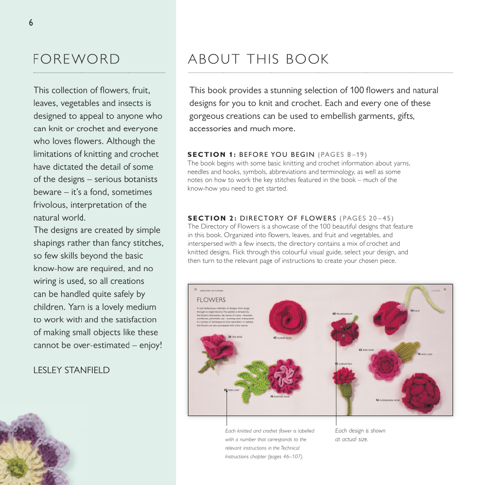 100 Flowers to Knit & Crochet (new edition) Lesley Stanfield