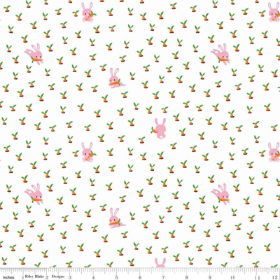 100% Cotton Rabbit and Carrots From Gnome and Garden - Riley Blake
