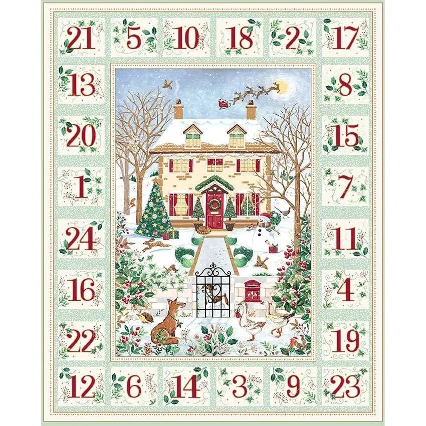 100% Cotton Country Christmas  Advent Green - Makower