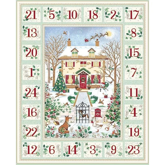 100% Cotton Country Christmas  Advent Green - Makower