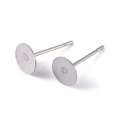 Flat Stud Earring Post with Ear Nut -Colour Silver