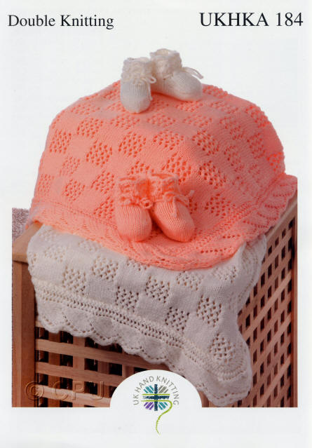 UKHKA 184 Knitting Pattern Double Knitting Blanket and Booties